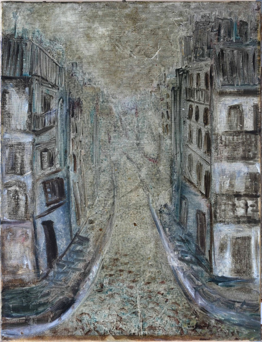 Erich SCHMID  "Rue déserte" huile sur toile 46x38